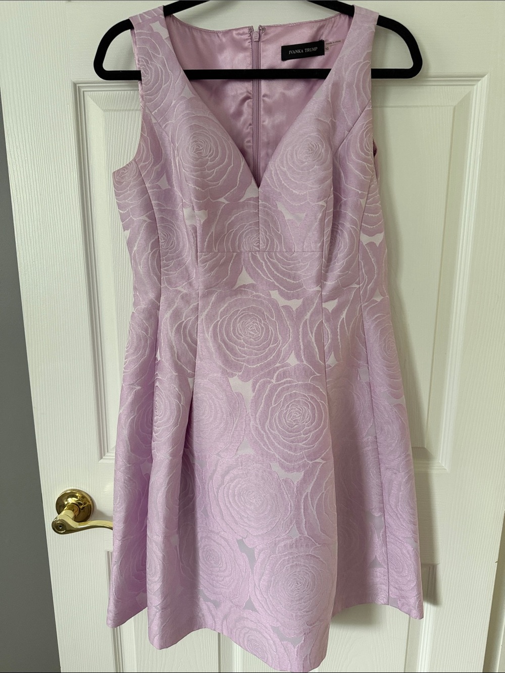 Ivanka Trump Lilac Rose-Textured V-Neck Midi Dress